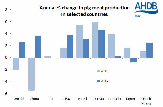 По прогнозам AHDB мировое производство свинины в этом году снизится из-за Китая на 2 процента